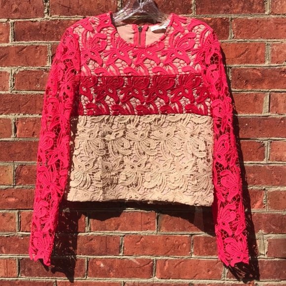 Vibrant Pink Endless Rose Revolve Floral Lace Crop Top - Picture 3 of 14